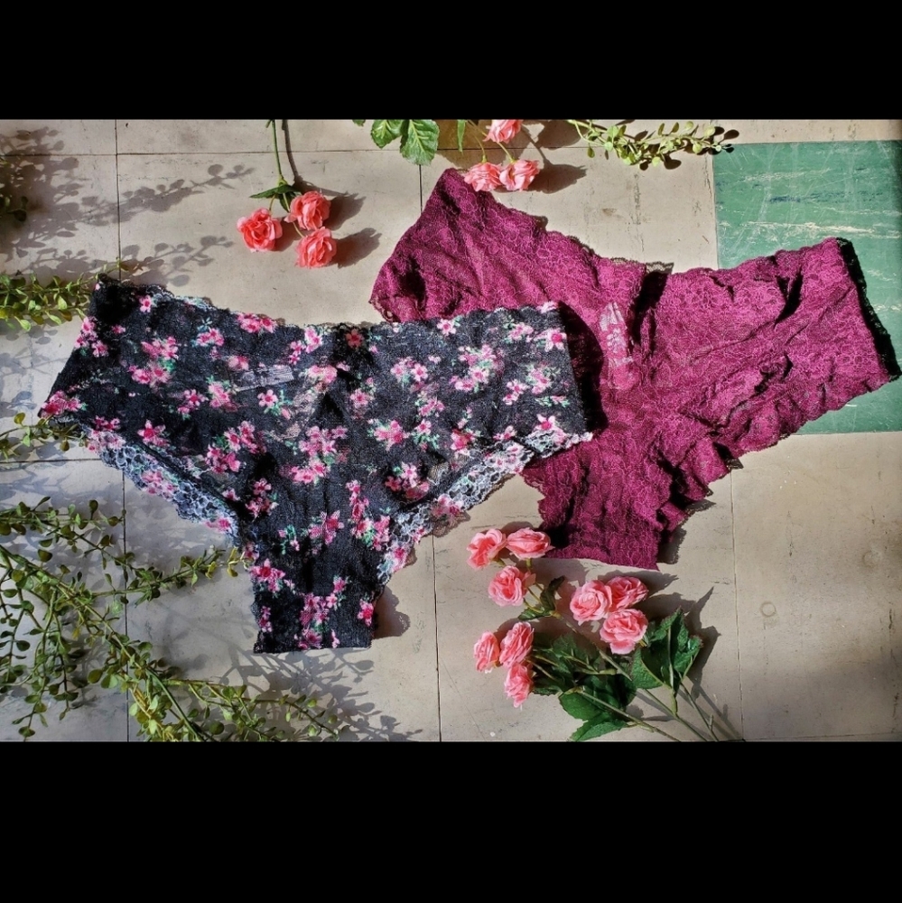 NWT VS Cheeky Lace Panties Bundle Black Floral and Berry